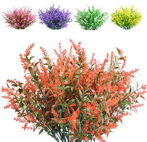 Boic 10 Bündel künstliche Lavendelblumen Outdoor-Kunstblumen für Haus, Schlafzimmer, Garten, Büro, Gras, Tischdekoration (Orange)