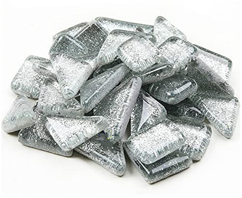 Glas Mosaiksteine 200g, Quadrat und Dreieck Mosaikfliesen Glasfliesen Glitzerkristall Glasmosaik, Glassteine Mosaik Steine für Basteln, Haus Deko(Silber)