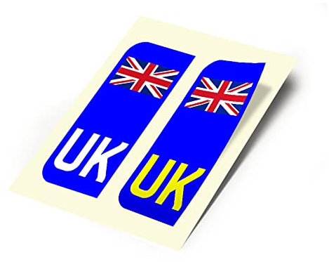 BWW Print - 2 X New UK Car Reg- Number Plate Stickers - United Kingdom Union Jack Flag for Travel Abroad, Front & Rear