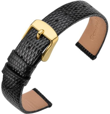 ANNEFIT Cinturino Pelle 18mm Cinturini per Orologi Donna, Fibbia in Acciaio Inossidabile Oro (Nero)