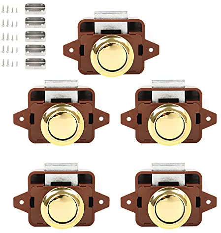 Push Button Catch Door Lock, Cabinet Lock Catch, serratura per mobili, serratura per camper, camper, camper, roulotte (5 pezzi, marrone)