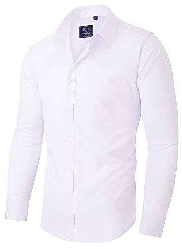 siliteelon Men's Shirt White Non Iron Suit Shirts for Men Adult Regular Fit Dress Shirts for Men Strecth Business Formal Cotton Button Down Shirt Work Office Wedding