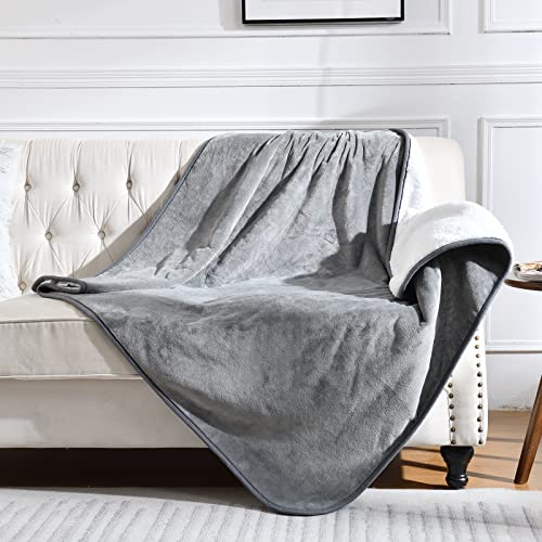Yaning Waterproof Blanket for Bed Couch Sofa, Soft Liquid Pee Proof Pet Blanket for Dog Puppy Cat, Reversible Sherpa Fleece Furniture Protector (Grey, 60x80 inches)