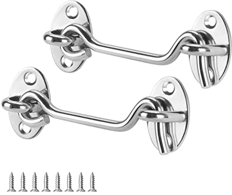 Sturmhaken mit öse Edelstahl - 2 Stück 3inch/75 mm Riegel Tür Sturmhaken, Kabinenhaken, Gartentor Riegel Fensterhaken mit 8 Stk Montage Schrauben für Garagentor Scheunentor Türschlösser(Silber)