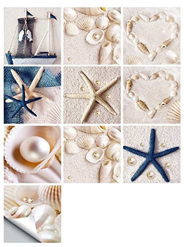 20 pièces Stickers de carreaux de faïence Stickers de carreaux de faïence muraux,Coquilles d’étoiles de mer de plage d’été,Décalcomanies en PVC imperméable et amovible pour la décoration int,20x20cm