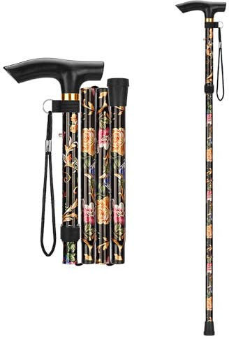 supregear Walking Stick - Adjustable Folding Walking Sticks for Women and Men - Lightweight Portable Collapsible Balancing Aid - Travel Cane for Ladies Elderly Adults, Black Floral