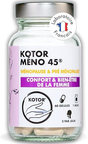 KOTOR MENO45 | Bouffées de Chaleur, Sueurs Nocturnes, Libido, Irritabilité, Fatigue | Pré & Ménopause | Houblon + Maca + Graines de Lin + Vitamines E & C | 60 Gélules | Produit en France
