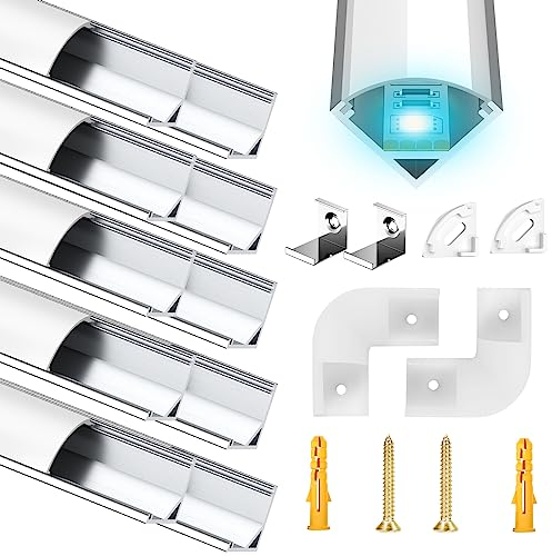 LED Aluminium Profil 12 x 1m LED Aluminium Profil mit Weiß Milchige Abdeckung, Endkappen, und Montageklammer für LED-Streifen (V-profil-silbrig-12m) LED-Streifen Nicht Im Lieferumfang Enthalten