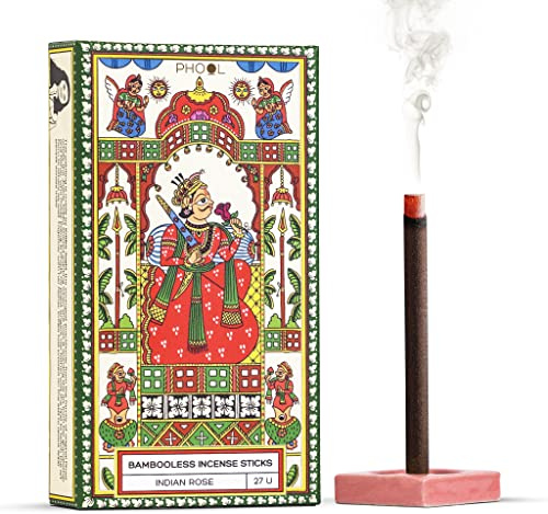 PHOOL Luxury Incense Bastoncini di incenso Bambooless | Bastoncini di incenso indiana per Pooja, meditazione e Aarti, agarbatti senza fumo senza sostanze chimiche naturali | Supporto per Dhoop