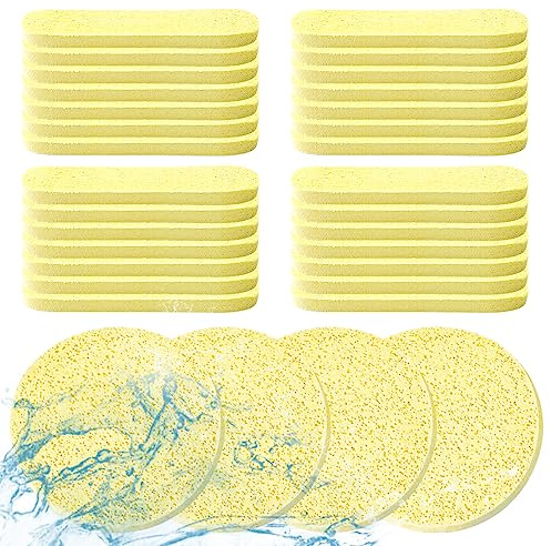Yafe 48 Pcs Facial Sponges, Yellow Compressed Cellulose Face Cleansing Pads | Expands with Water, Makeup Removal, Massage Texture, for Men, Women, Teens, Home, Work, School, Travel, Gym, Bath, Daily Care