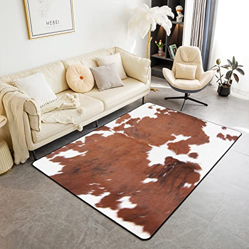 Alfombra decorativa Shaggy con estampado de vaca de piel de vaca, suave alfombra de piel sintética para salón, casa de campo con animales de granja, 100