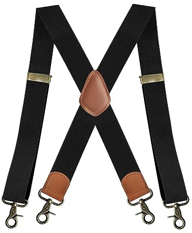 LOVIVER Herren-Hosenträger mit 4 Haken-Clips, 3,6 cm breit, X-Rückenlänge, verstellbar, vielseitig einsetzbar, robuste Hosenträger für Männer und Frauen, Schwarz