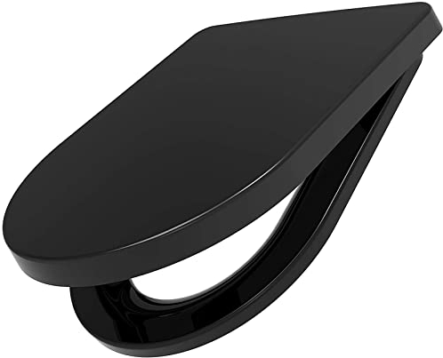 JUNNIU WC-Sitz D-Form aus Duroplast Mit Schnellverschluss und Verstellbarem Scharnier, Toilettendeckel mit Absenkautomatik, Premium Klodeckel Schwarz
