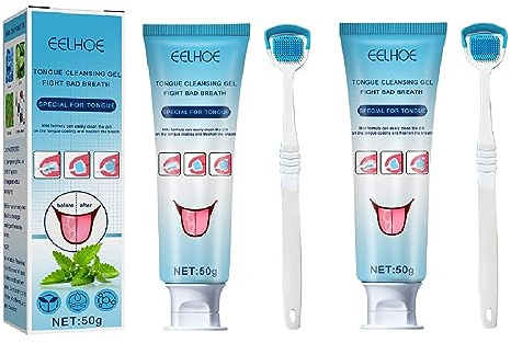 Genikeer Zungenreiniger-Set, Zungenschaber, Tongue Cleansing Gel + Zungenbürste, Tongue Cleaner Zungengel, Zungenreinigungsgel Mit Bürste, Mundhygienebürste Und Zungenreinigungsgel