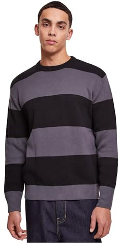 Urban Classics Herren Sweatshirt Heavy Oversized Striped Sweatshirt Black/darkshadow 4XL