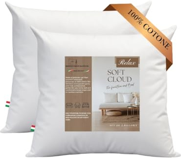 GM Soft Cloud - Lote de 2 Cojines Decorativos polivalentes 65x65 Interior con Relleno de Fibra hipoalergénica Forrado en Tejido 100% algodón Fresco - para Cama, sofá, sillón Made in Italy