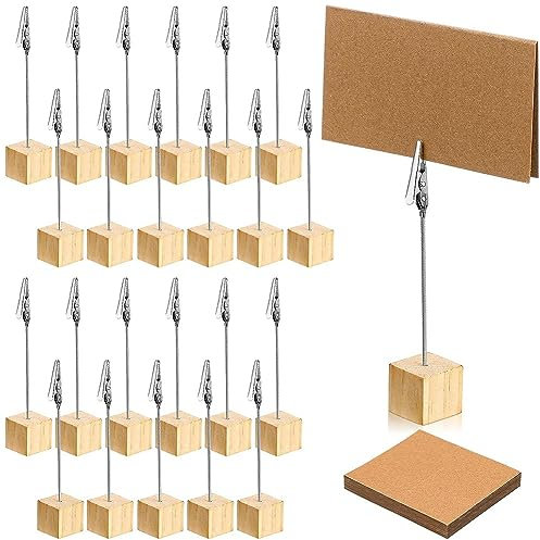 Durratou 24 segnaposto con clip per promemoria e biglietti in carta in legno