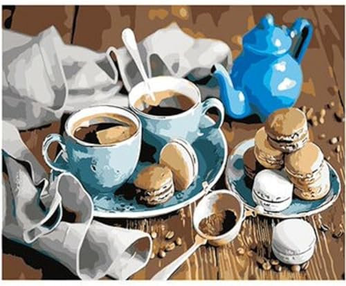 Yoonqun Paint by Numbers for Adults,DIY Coffee Tea Set Paint by Numbers Kits,with Paintbrushes Acrylic Canvas Oil Painting Arts Crafts for Home Wall Decor - Frameless,16x20 inch