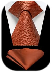 Enlision Herrslips och fickur formella slipsar set för bröllop affärer näsduk för män, Bränd orange, one size