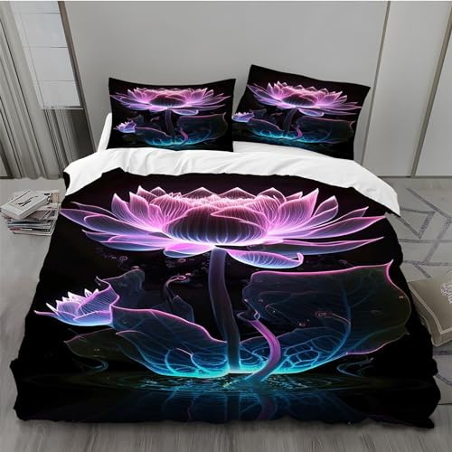 BAIL Housse de Couette 240 x 260 LumièRe De Lotus Housse Couette Très Doux Parure de Lit Adulte en Microfibr 2 Taies d'oreiller 65 x 65 cm Convient pour Chambre