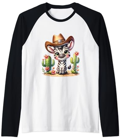 Cute Western Zebra Sheriff with Cactus Wild West Adventure Raglan Baseball Tee