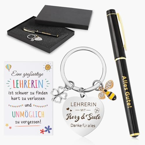 Abschiedsgeschenk Lehrerin, Geschenk Für Lehrerin Mit Herz, Mit Danke Schlüsselanhänger, Glücksbringer Stift, Geschenkbox, Geschenk Lehrerin Grundschule, Beste Lehrerin Geschenk