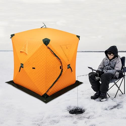 Eisangelzelt hochwertiges +4* Eisspikes, winddichtes Seil DREI Wärmeschichten Doppeltes Reißverschluss-Design 210D Oxford Kalt und wasserdicht Komfort 1-2 Menschen orange145*145 * 165cm
