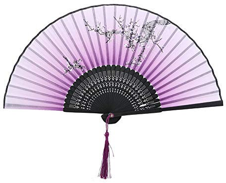 NOENNULL Handfächer, Faltbarer Handfächer, Japanischer Chinesischer Fächer mit Quaste Hochzeit, Tanzparty, Sommer (Lila)