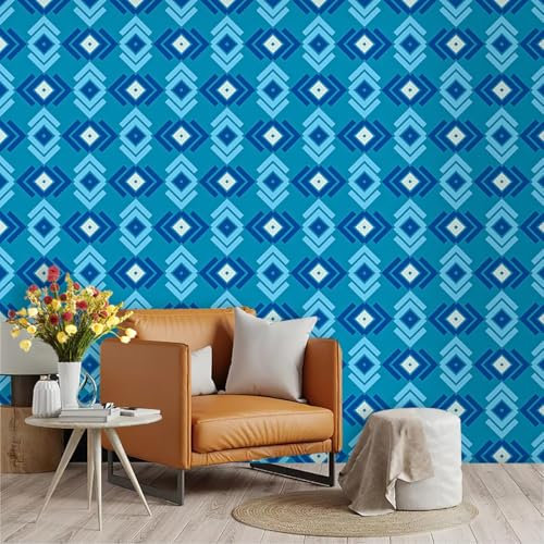 Selbstklebende Tapete Blaue Geometrie Strukturtapete Wandtattoo Schlafzimmer Tapete Selbstklebend Vliestapete Wallpaper for Living Room Tapeten Leicht zu Entfernen Wandschutzfolie 45x300cm