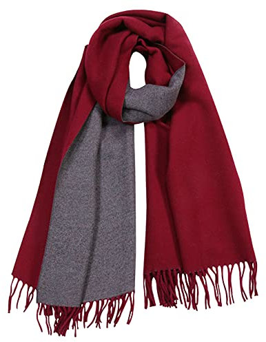 PFLife Damen Kaschmir Schal Wärmender Winter Schal Wendbares Modell mit Fransen Weiche große Kaschmir Decke, 80'' * 27'' (200 x 70 cm), Rotwein