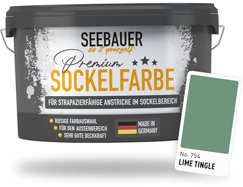 SEEBAUER diy Sockelfarbe Grün 2,5L für Außen (No. 754 Lime Tingle) Rissfüllende Spezialfarbe für Fassade, Sockel und Dach - Geeignet für Putz, Mauerwerk und Beton