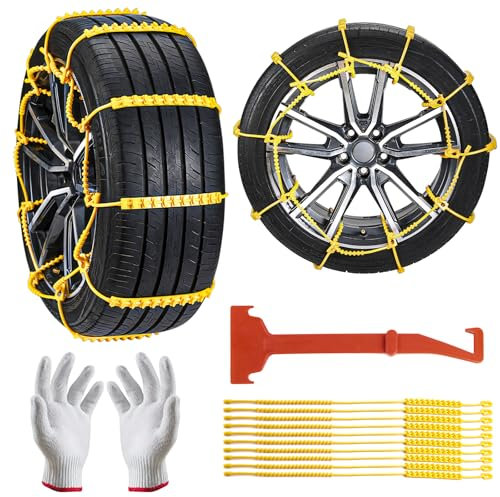 GOHHME Cadenas de Nieve para Coche 10 PCS Nuevo diseño 2024 Fabricadas con Nylon Mayor Tracción con 11 puntos Antideslizantes Instalación Sencilla sin Herramientas 165mm-265mm