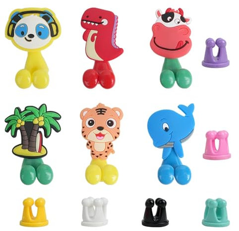 CRITIVE-SHOP 12PCS Silikon-Zahnbürstenhalter für die Wandmontage, 6PCS Tier-Zahnbürstenhalter für Badezimmer mit Saugnapf, 6PCS Selbstklebende Zahnbürstenhalter, Multifunktionshaken(Zufällige Farbe)