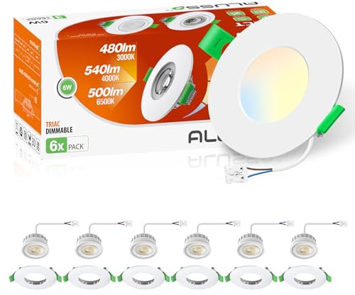 ALUSSO LED Downlights Dimmable 6W, 540lm Ultra Slim Spotlights 68-75mm, IP44 Recessed Lights Warm White 3000K Natural White 4000K Cool White 6500K for Bathroom Kitchen, White
