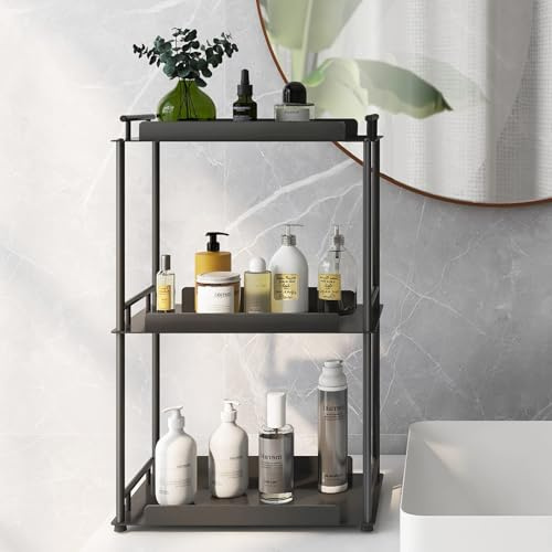 FEILERN 3 Etagen Küchenregal Arbeitsplatte, Standregal Badezimmer Organizer, Metall Gewürzregal Kleines Küchenregal Stehend für Arbeitsplatte, Wohnzimmer, Schlafzimmer, Schwarz