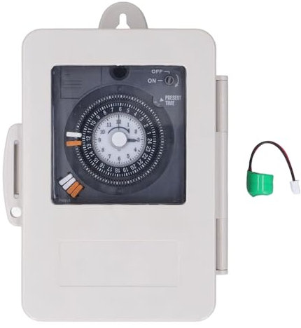 Relè Interruttore Orario 24 Ore, Timer Meccanico per Scaldabagno, Protezione IP53 Antipioggia, Basso Consumo Energetico, Materiale ABS, Dimensioni 7,4 X 5,16 X 2,22 Pollici