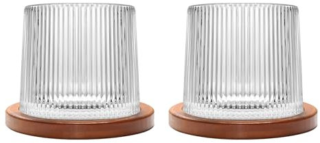 Uten Calice da Acqua Rotante, 275 ML/10 OZ Bicchiere Whisky Cristallo, Sottobicchiere in Bambù, Sensazione Spessa, Coppa da Rum Vetro Latte, Relax e Decompressione, 2 Bicchiere