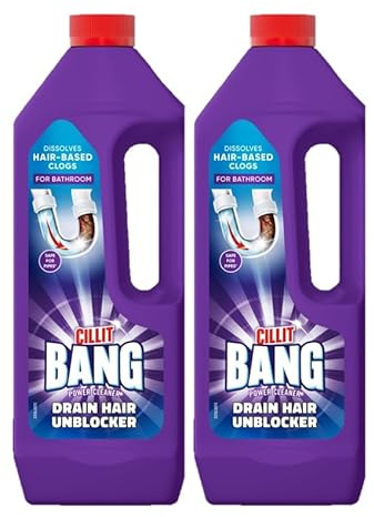 Cillit Bang Hair Drain Unblocker Gel, Dissolves Hair-Based Blockages, For Showers and Baths | 1 litre Each | Pack of 2