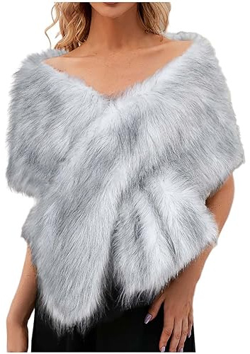 Flodxo Women's Faux Fur Wrap Shawl Wedding Fur Wraps Shawls Bridal Fur Stole Shrug Winter Bridal Scarf Wrap Stole Wedding Party Cover Up for Brides and Bridesmaids Soft Warm Cardigans Grey