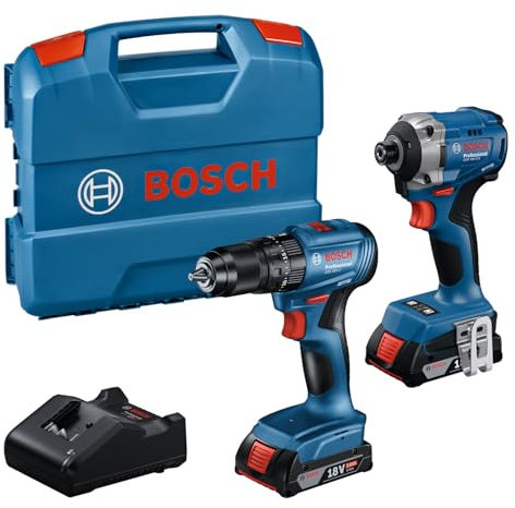 Bosch Professional 18V System Tournevis à percussion sans fil GDR 18V-215 + perceuse-visseuse GSB 185-LI (2 batteries GBA 18V 2.0Ah incl., chargeur GAL 18V-20, malette)