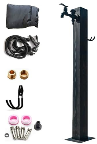 LYUCAYHQ Grifo con Soporte Manguera, Columna de Agua Estancada de Acero Inoxidable 304, Columna de Agua de Fuente Jardin, Columna de Agua Vertical Anticongelante para Jardín(Black)
