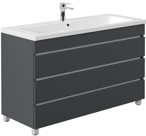 Lomadox Waschtisch 120 cm grau stehend mit 3 Schubladen