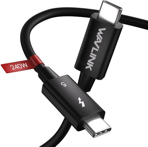 WAVLINK Thunderbolt 5 Cable, 120 Gbps Fast Data Transfer and 240 W Power Delivery USB-Cable, supporto display 8K/16K, backwards Compatible TB4/3/USB4/3, ideale per giochi, laptop, monitor e dock