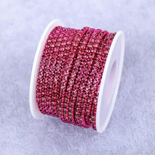 Kristall 10 Yard Strassbesatz Steinbecherkette Gold Diamant Strass Dekorative Applikation Besätze für Kleider Fuchsia-SS8-10Yard