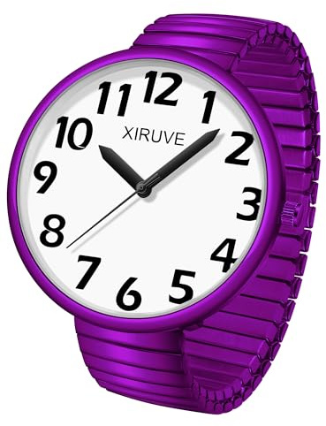 XIRUVE Femme Homme Facile à Lire Super Grand Cadran Chiffres Arabes Bracelet Élastique en Acier Inoxydable Montre à Quartz Analogique