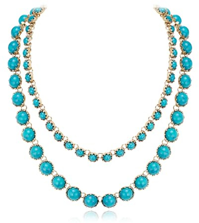 EVER FAITH Blau Türkis Halskette mit Ohrringe Set für Damen, Vintage Boho Chunky Türkis Statement Bib Kragen Fashion Schmuck