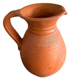 Brocca in terracotta fatta a mano, brocca tradizionale in argilla con manico, arancione rustico
