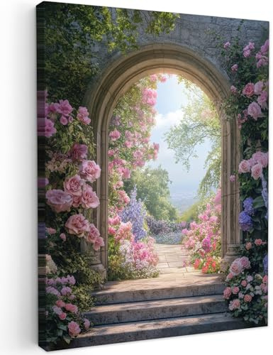 MuchoWow© Cuadros Decoracion Salon Modernos 50x70 cm Dormitorios Cuadro Decorativos de Salon Lienzos Decorativo Decoración Modernos Cabecero Cama Vista por la Ventana - Clásico - Rosado