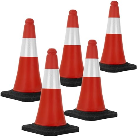 ECD Germany 5X Cône Signalisation Pylône, 51 cm, PVC, Rouge/Blanc, Triangle de Circulation, Base Lourde, Marqueur Attention Sécurité, Portable, avec 2 Bandes Réfléchissantes, Avertissement de Parking