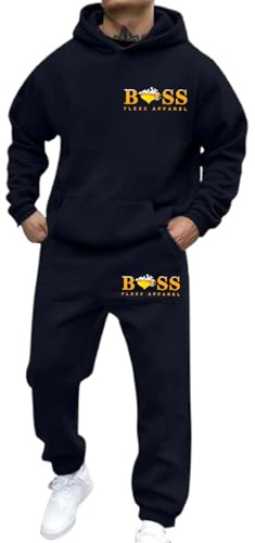 Tracksuit Set Men's Letter Print Sports Suit 2-Piece Jogging Suit Hip Hop Streetwear Teenager Sportswear Winter Padded Tracksuit (S,Navy)